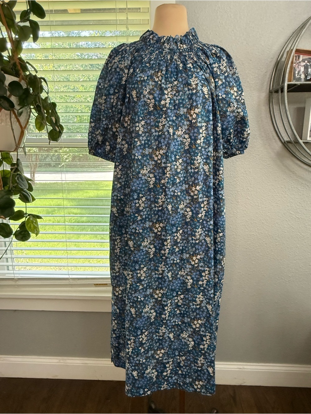 J.Crew Liberty Fabric Floral Midi Dress Smocked Neck Puff Sleeve Pockets Size XS